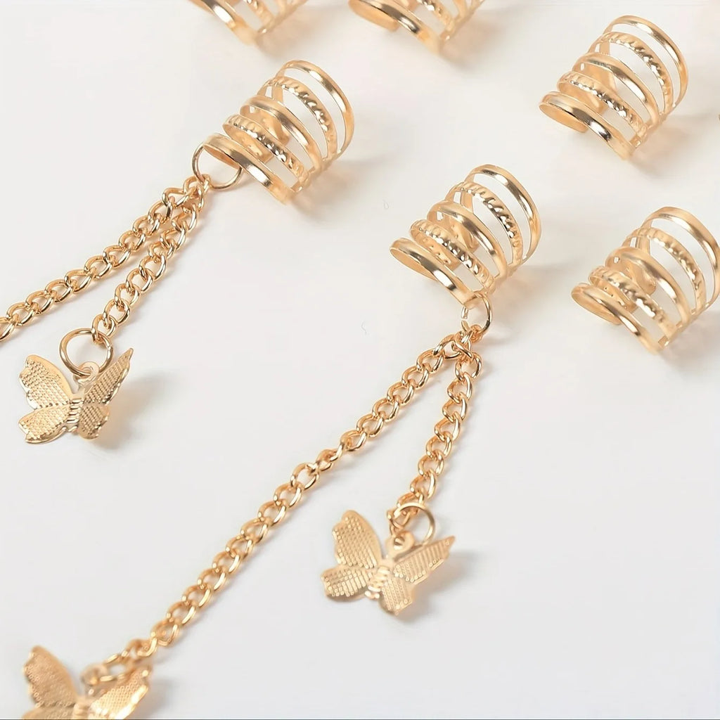 CowLost | 12pcs-hippie-style-butterfly-tassel-hair-beads-and-rings-for-girls |5