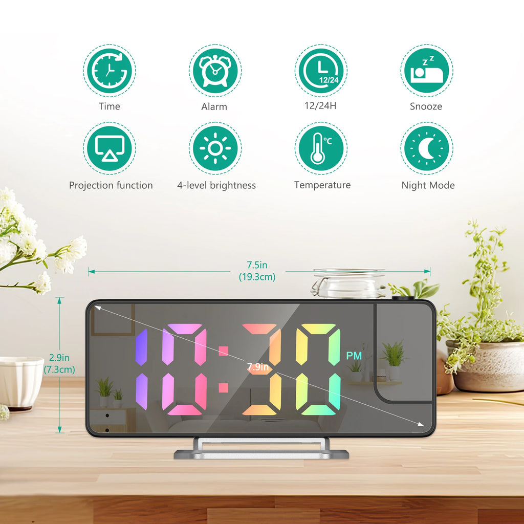 ORIA LED Projection Alarm Clock with Large 7.9" Screen, Date & Temperature Display