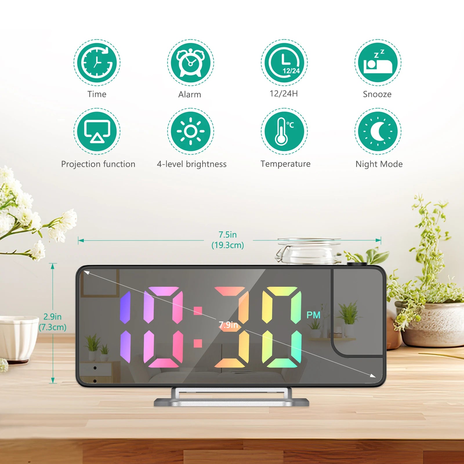 ORIA LED Projection Alarm Clock with Large 7.9" Screen, Date & Temperature Display