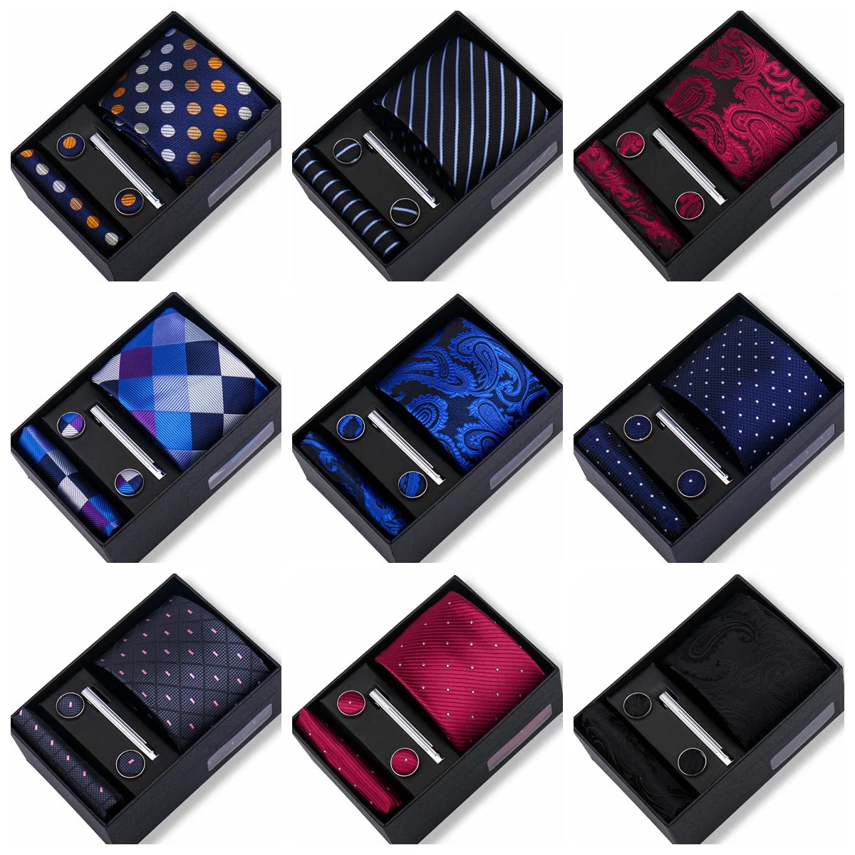 CowLost | tie-men-with-box-top-quality-business-ties-hanky-cufflink-set |1