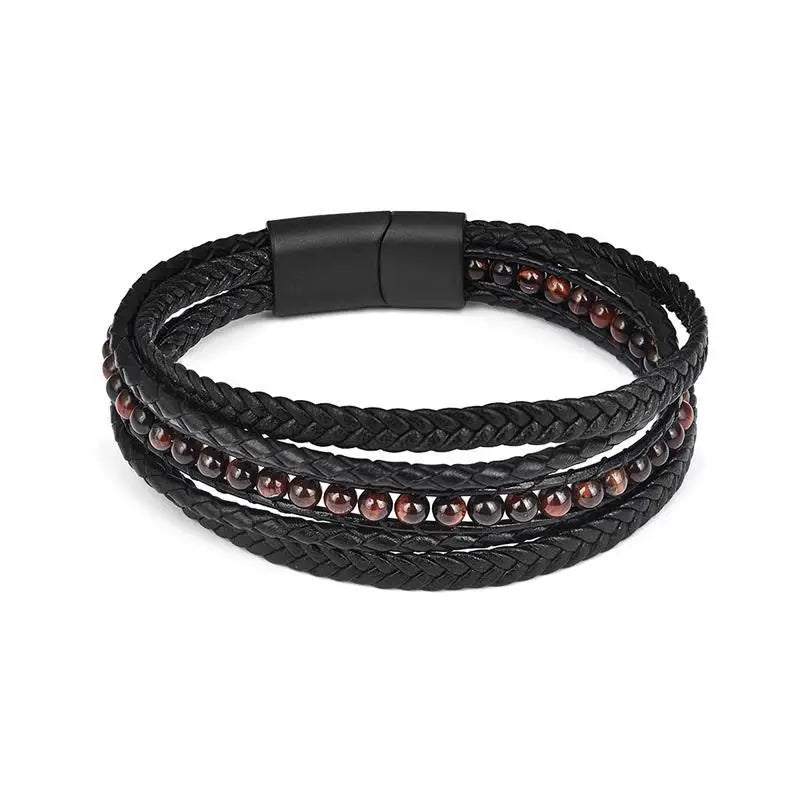 CowLost | badge-pass-holders-mens-natural-stone-beads-multilayer-leather-bracelet-with-magnetic-clasp |31