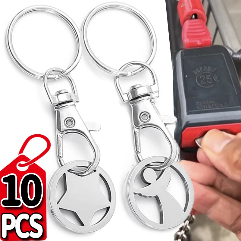 1/10PCS Stainless Steel Shopping Cart Token Keychains Portable Trolley Coin Removers
