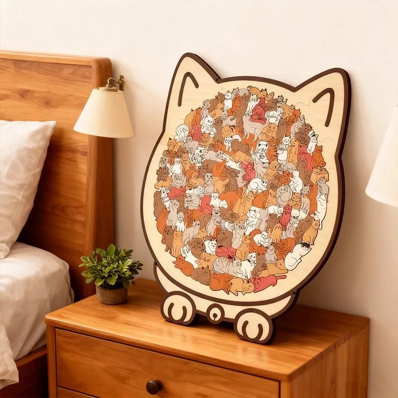 CowLost | product_id-colored-cat-wooden-jigsaw-puzzle-unique-animal-shape-creative-gift |4