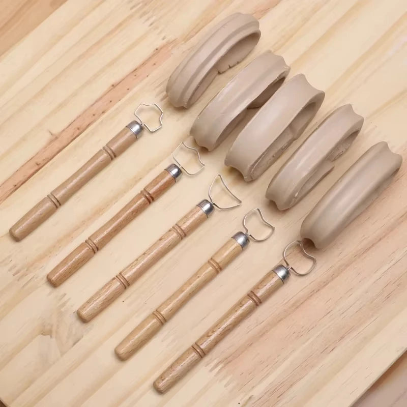 CowLost | 5pcs-pottery-scraper-tools-wood-handle-pottery-sculpting-tool-set-diy-clay-carving-shaping-kit-for-craftsmen-craft-supplies |2