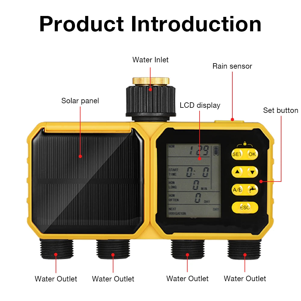 WiFi Solar Irrigation Timer 1/2/4 Outlet Smart Watering Controller for Garden Greenhouse