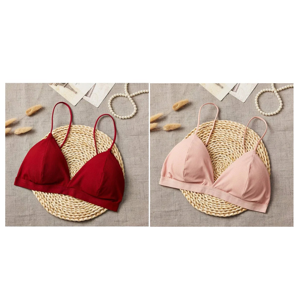 CowLost | 2pcs-set-women-bralette-triangle-cup-bra-top-female-seamless-underwear-sexy-lingerie-v-neck-padded-bras-comfort-intimates |24