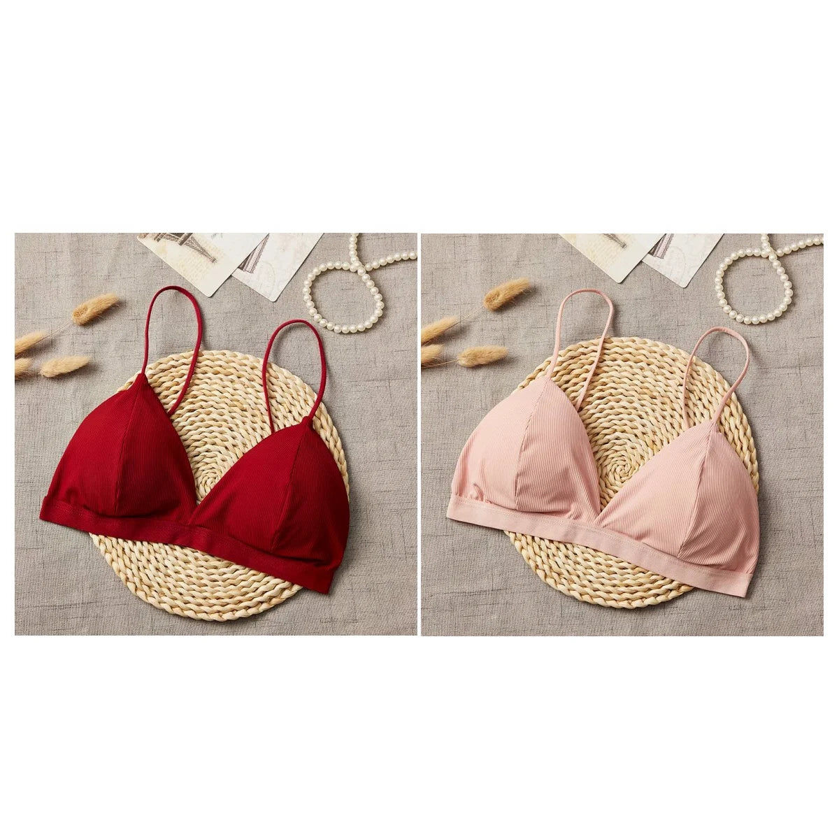 CowLost | 2pcs-set-women-bralette-triangle-cup-bra-top-female-seamless-underwear-sexy-lingerie-v-neck-padded-bras-comfort-intimates |24