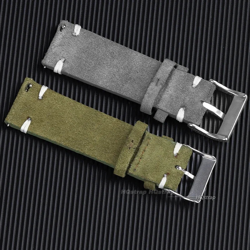 CowLost | product_id-hqstrap-grey-vintage-suede-leather-watch-strap-18-22mm-handmade-stitching-universal-replacement |6