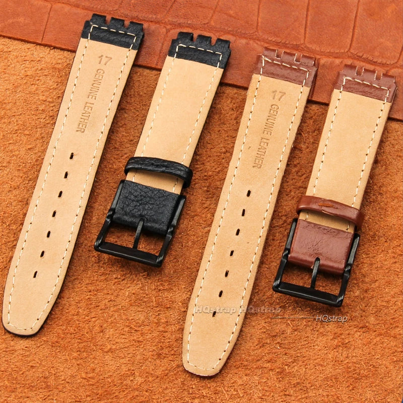 CowLost | bracelets-product_id-17mm-genuine-leather-watch-strap-for-swatch-lychee-band-brown-unisex-wristband |3
