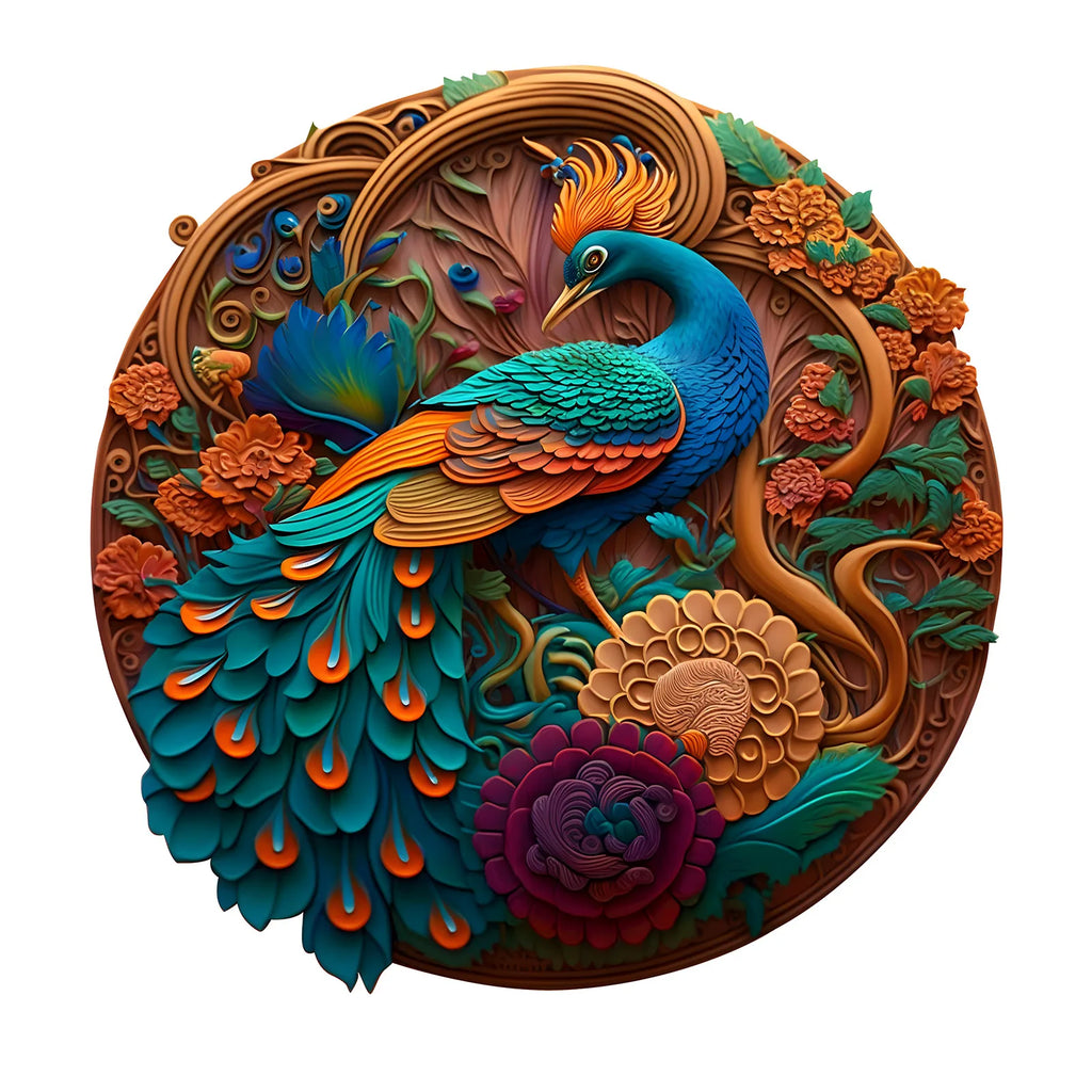CowLost | peacock-pattern-wooden-puzzle-unique-shape-irregular-animal-shape-puzzle-family-game-gift-funny-and-challenged-brain-teaser |1