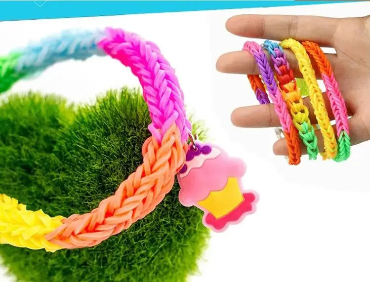 Colourful Rubber Loom Band Set Elastic Bracelet Weaving Toy with Charms