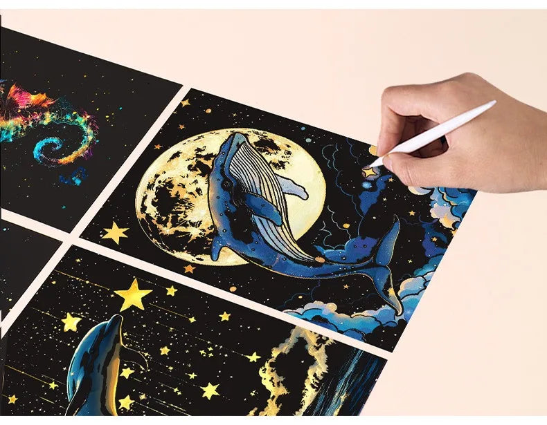 CowLost | product_id-4-pcs-a5-noctilucent-diy-scratch-painting-set-castle-landscape-animal-night-scenes |21