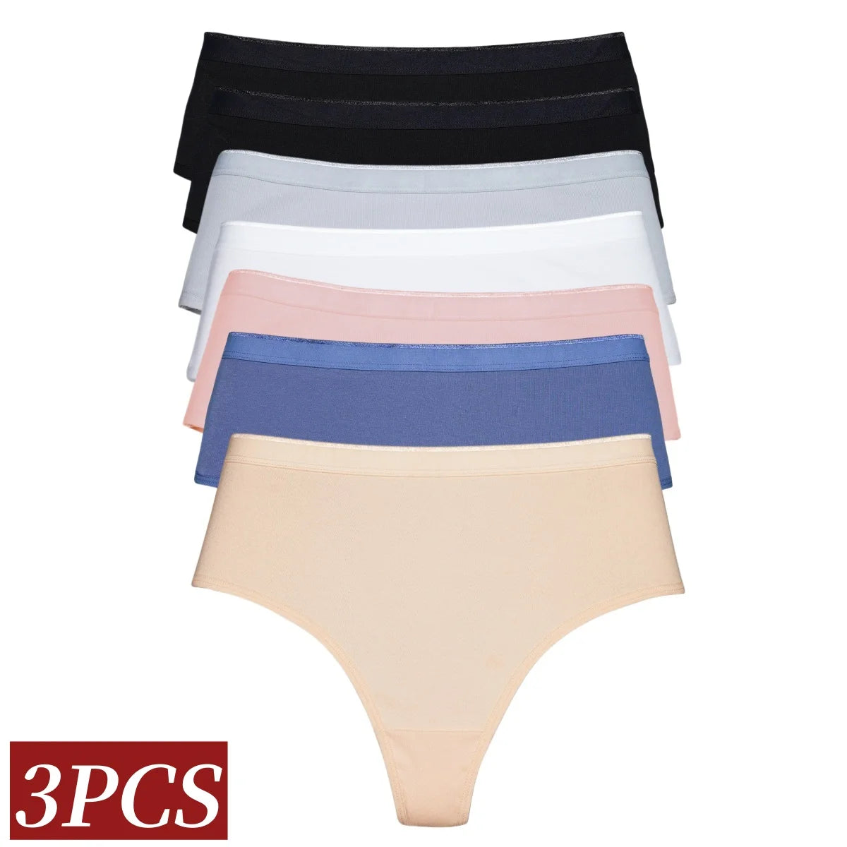 CowLost | product_id-3pcs-women-s-high-rise-cotton-g-string-thong-panties-solid-color-breathable |2