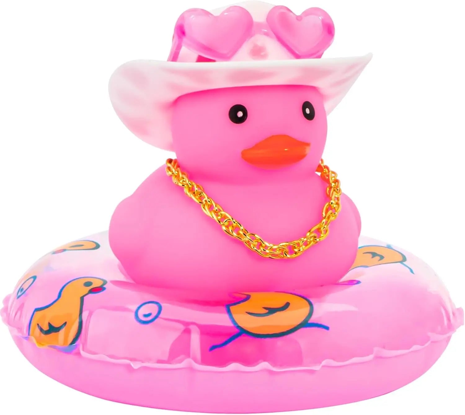 CowLost | product_id-car-cowboy-rubber-duck-dashboard-ornament-with-hat-heart-glasses-and-chain-pink |14