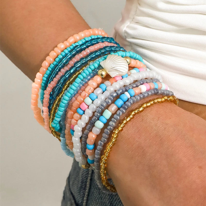 CowLost | elastic-beaded-bracelets-bohemian-colorful-beads-stretchy-strand-chain-bangle-girls-summer-beach-party-vacation-jewelry |4