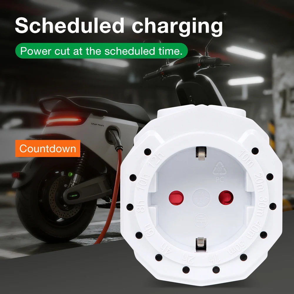 12/24H Countdown Timer Socket EU Plug 16A 230V Scheduled Charging Switch for Lighting