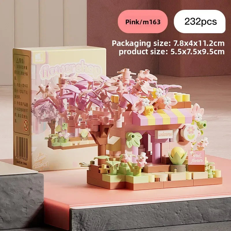 Mini City Street View Flower Shop Building Blocks Kit Educational Toy for Kids