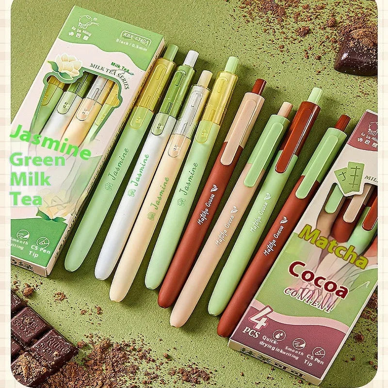 CowLost | product_id-4pcs-milk-tea-gel-pens-set-assorted-retractable-0-5mm-rollerball-for-fast-dry-note-taking-exams |4