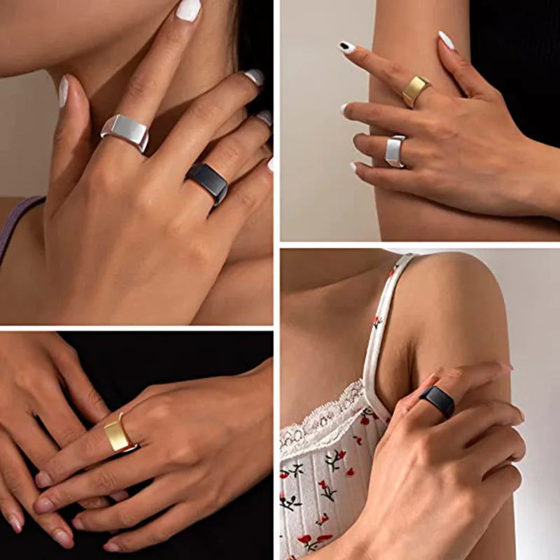 Unisex Titanium Steel Ring Rectangular Pattern Fashion Jewelry Size 7-13 Valentine's Gift