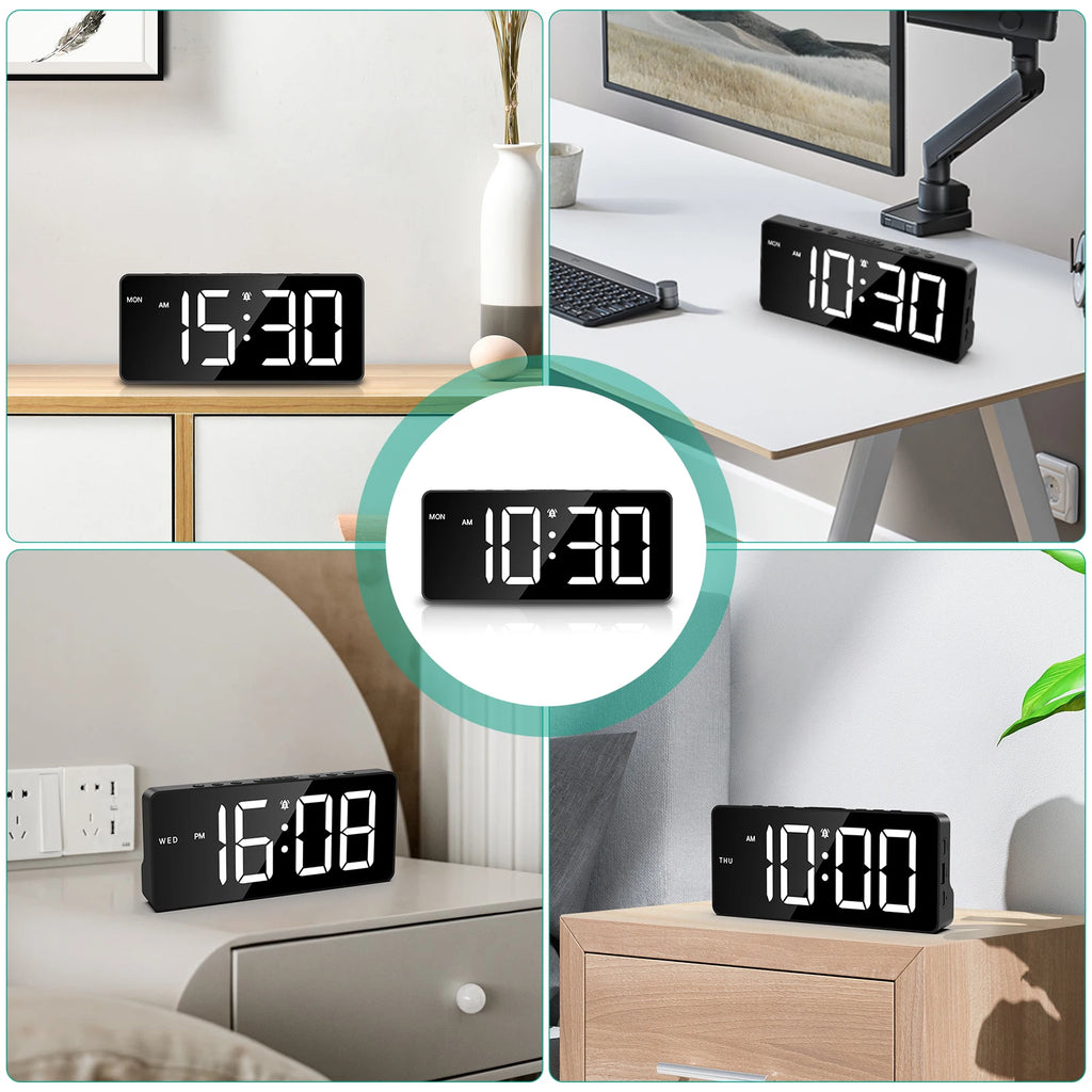 AMIR Digital Alarm Clock Large LED Display with 4 Alarm Modes, Snooze, DST, 12/24H for Bedroom & Office