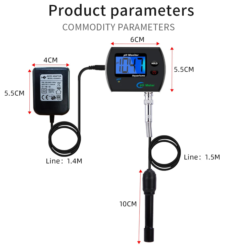 Digital PH Meter Aquarium Water Quality Tester Accurate Multi-Parameter EU Plug