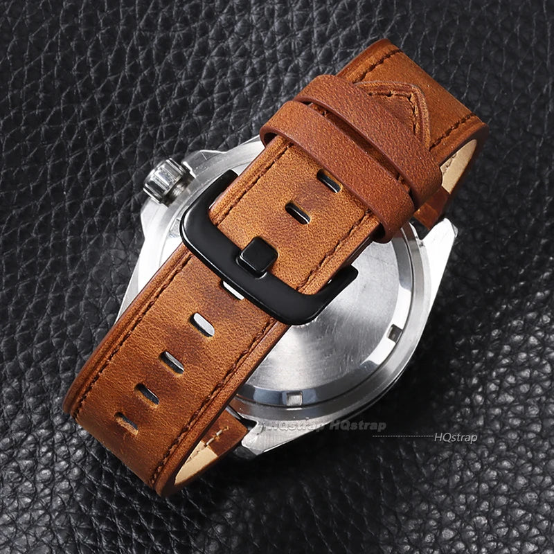 Leather Watch Strap 18-24mm for Samsung Galaxy Watch 7/6/5/4, Gear, Xiaomi, Casio Vintage Band