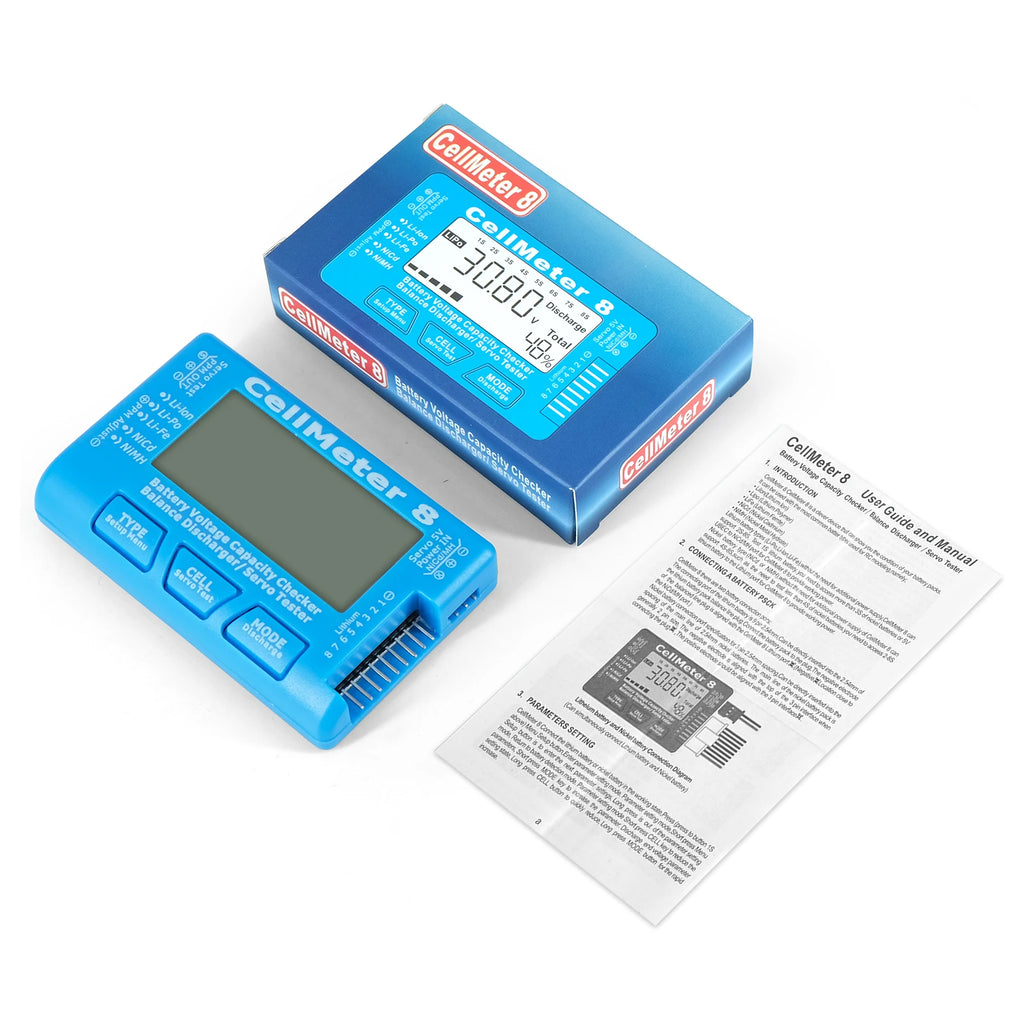 8 in 1 CellMeter Battery Capacity Tester Digital RC LiPo Li-ion NiMH Checker
