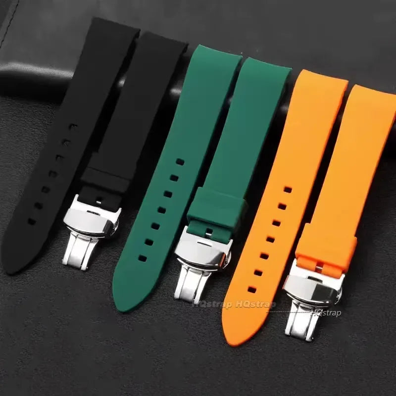 Curved End Silicone Watch Strap 20mm 22mm with Stainless Steel Buckle for Swatch Seiko