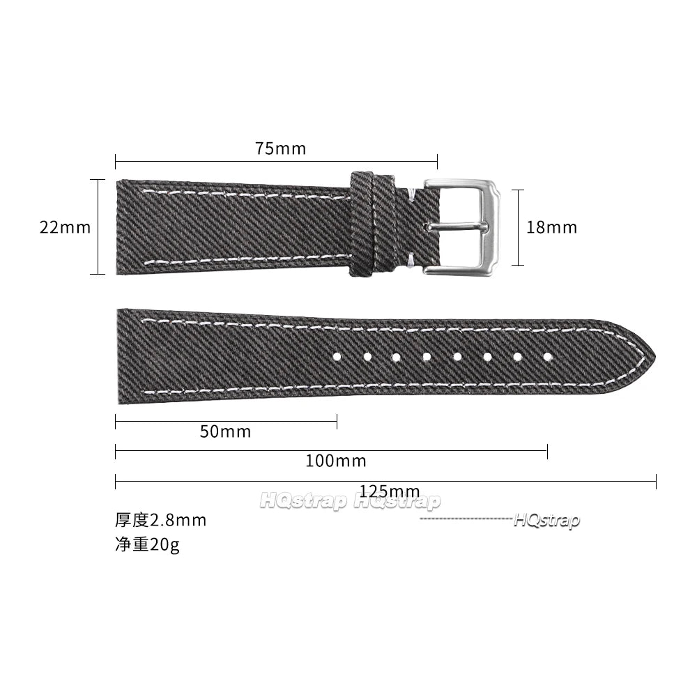 Quick Release Denim Pattern Watch Band 18mm-22mm Nylon Strap for Seiko Sport Wristwatch