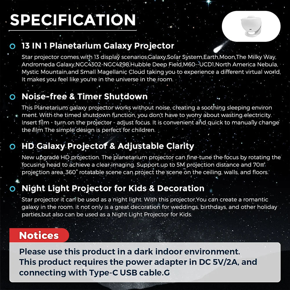 Mexllex HD Starry Sky Globe LED Galaxy Projection Night Light for Bedroom Party Gift