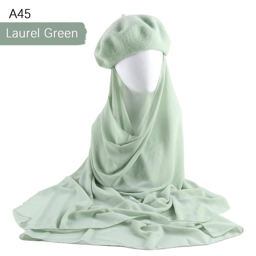 CowLost | musilm-women-french-style-beret-hats-with-chiffon-hijab |18
