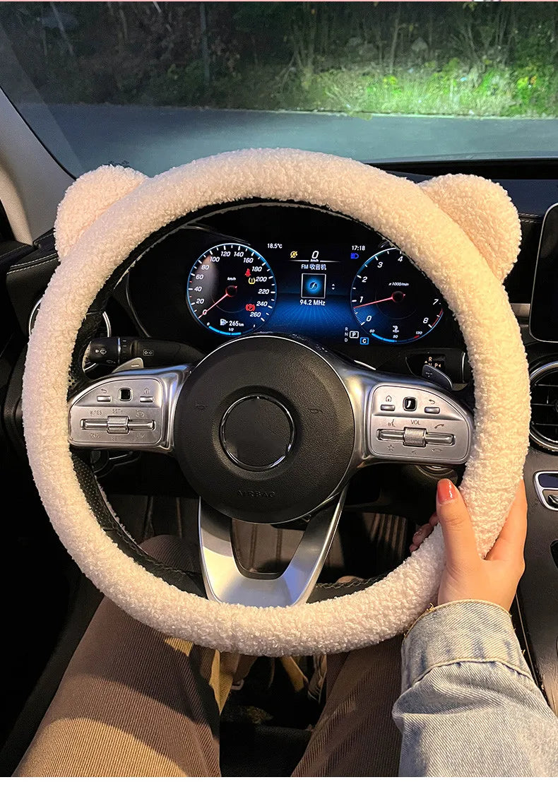 CowLost | winter-warm-soft-plush-cartoon-bear-ear-car-interior-accessories |7