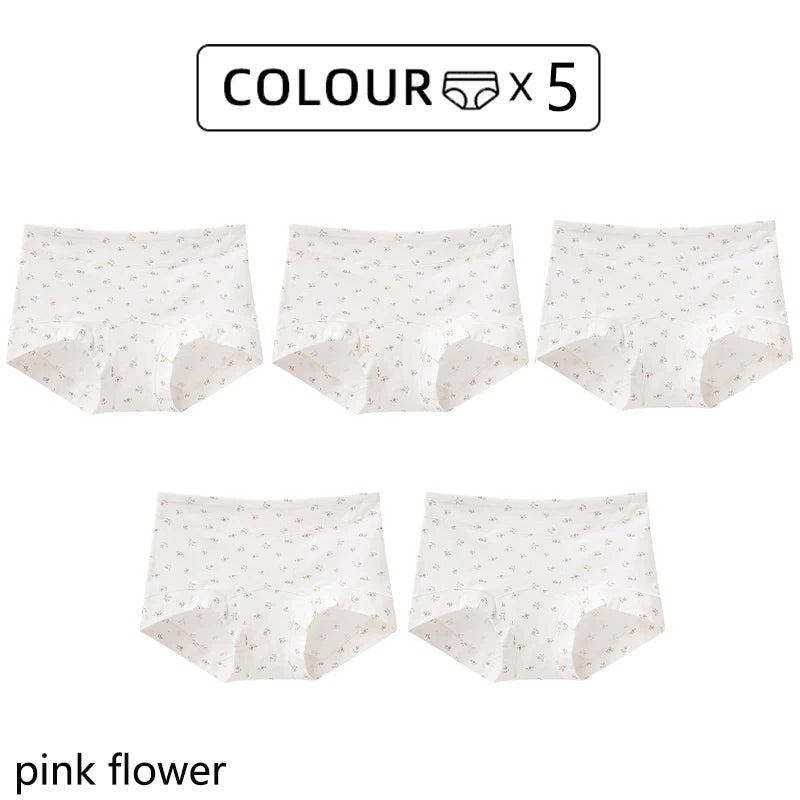 CowLost | product_id-fallsweet-5pcs-plus-size-womens-cotton-seamless-plaid-briefs-high-elastic-underwear |15