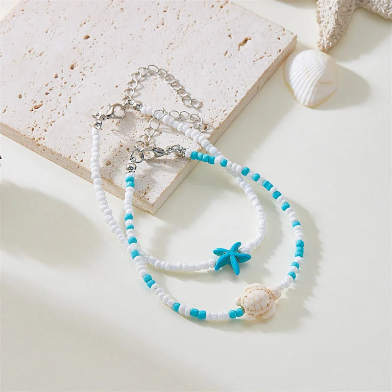 CowLost | bohemian-mixed-color-rice-beads-starfish-turtle-pendant-anklet-for-women-bracelet-on-the-leg-beach-barefoot-sandal-leg-jewelry |4