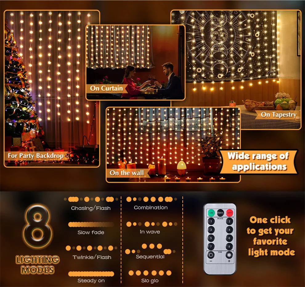 CowLost | product_id-led-fairy-string-curtain-lights-usb-remote-8-modes-christmas-holiday-decor |6