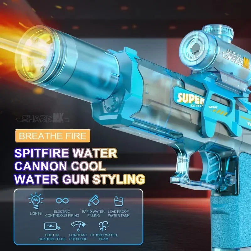 Automatic Electric Water Gun Toy with Simulated Firing, Recoil, and Sensor Lights for Kids