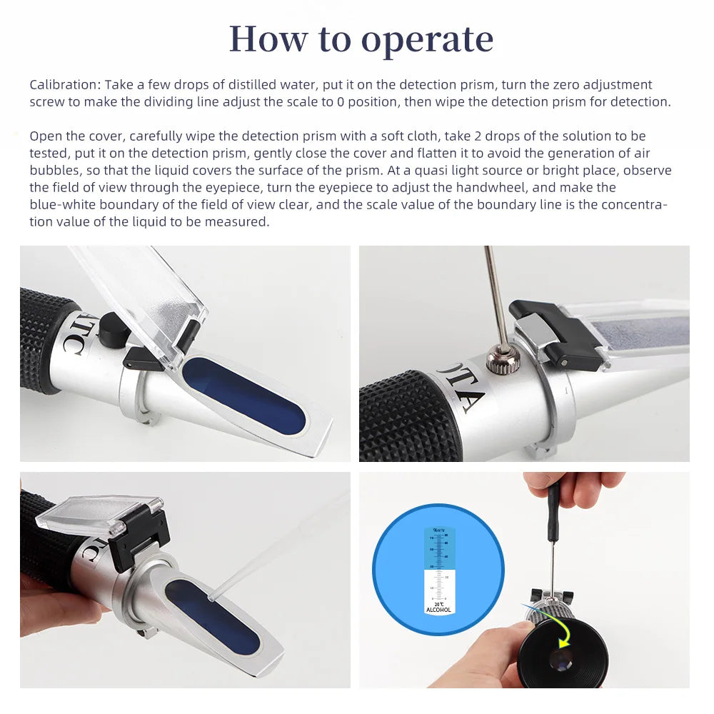 Handheld 0-80% Alcohol Refractometer ATC for Liquor and Spirits Concentration Testing
