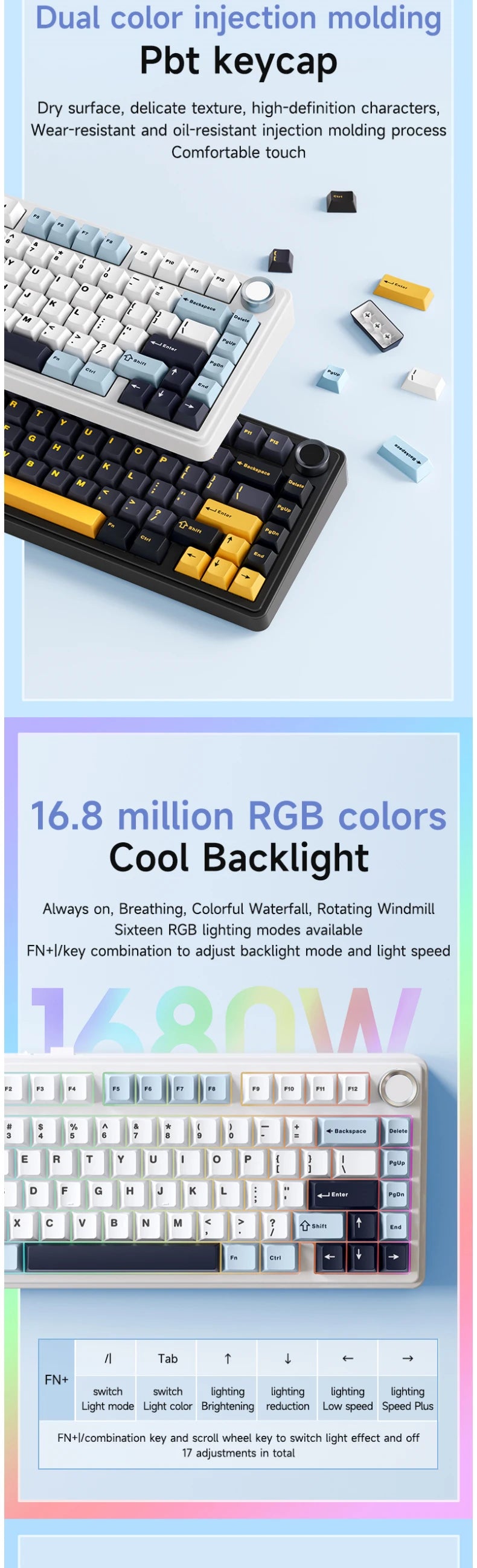 CowLost | aula-f75-oem-rgb-customized-hot-swap-pbt-75-80-keys-bluetooth-5-0-2-4g-wireless |12