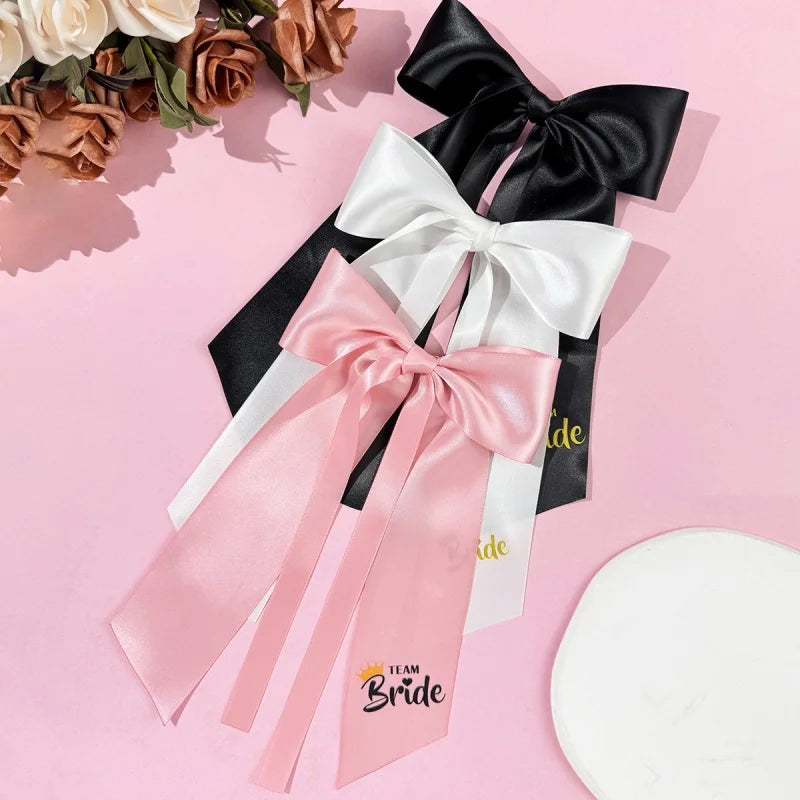 CowLost | 1pcs-pink-white-team-bride-to-be-bow-headband-satin-ribbon-wedding |6