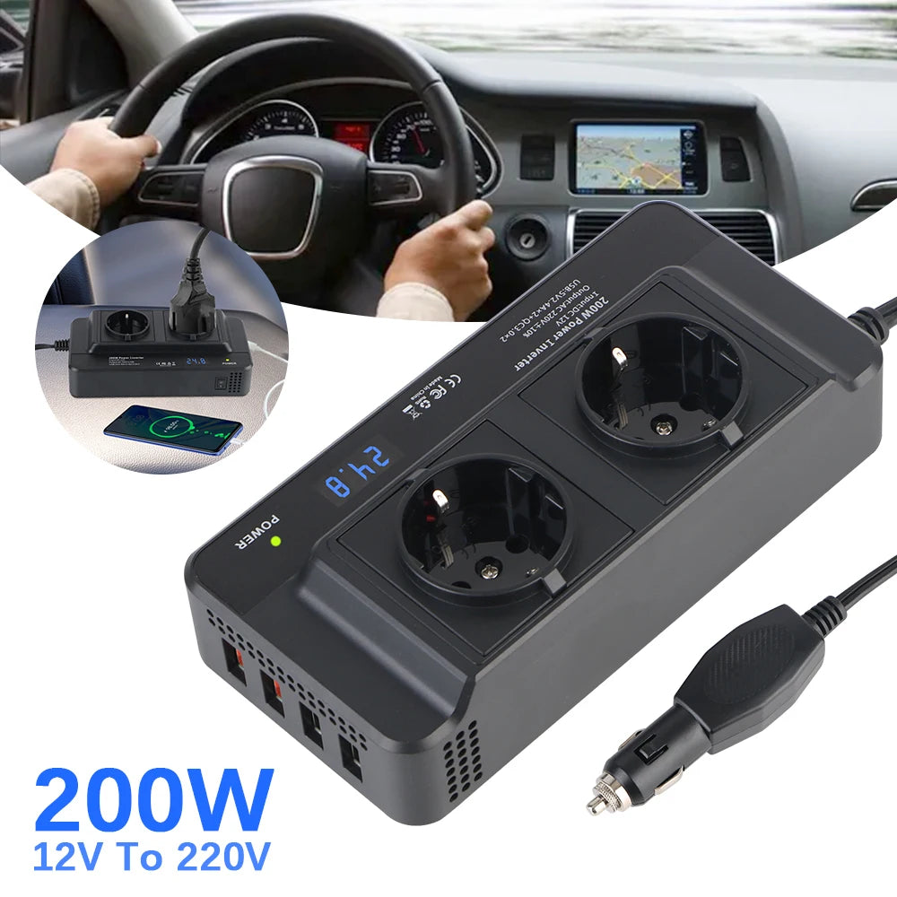 CowLost | 4-usb-12v-to-220v-400w-peak-power-auto-mounted-inverter-accessories-cigarette-lighter-car-200w-inverter-ac-eu-socket-dc-to-ac |2