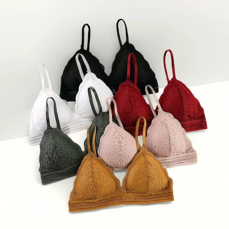 CowLost | product_id-women-s-lace-v-neck-triangle-cup-bralette-with-adjustable-padded-straps-solid-color |2