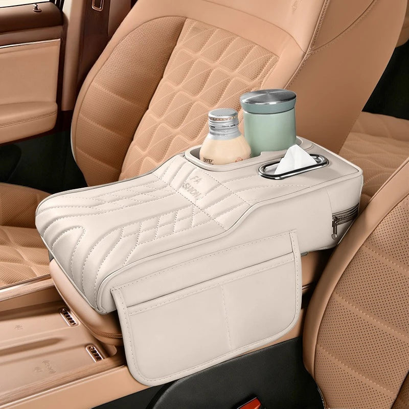 CowLost | product_id-universal-car-armrest-cover-with-2-side-pockets-2-cup-holders-tissue-box-holder-fits-most-cars-suvs-trucks |20