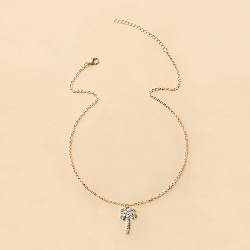 CowLost | coconut-palm-tree-necklace-for-women-exquisite-crystal-zircon-metal-clavicle-chain-choker-summer-beach-ocean-sandy-jewelry |3