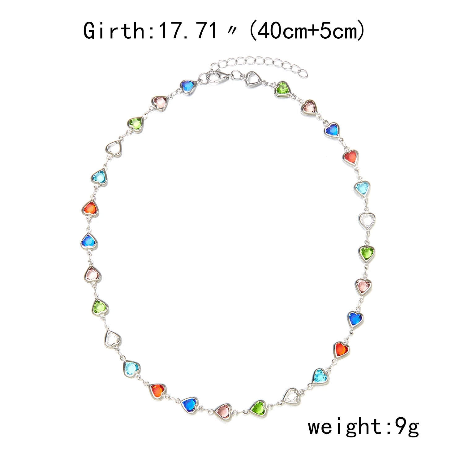 CowLost | exquisite-rainbow-zircon-heart-choker-necklace-for-women-korean-crystal-gold-color-metal-chain-collar-girls-party-beach-jewelry |4