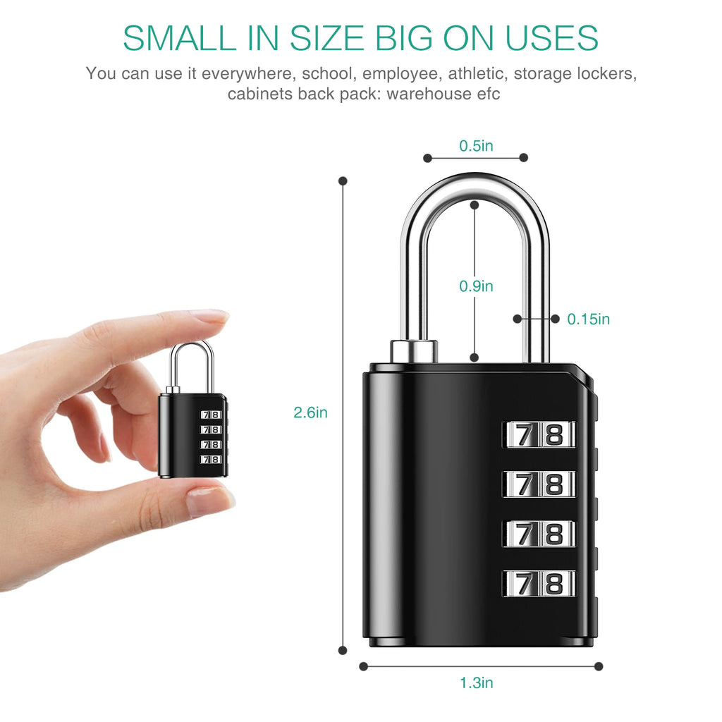ORIA 2-Pack 4-Digit Waterproof Combination Padlocks for Outdoor Gym Trunk Security Black