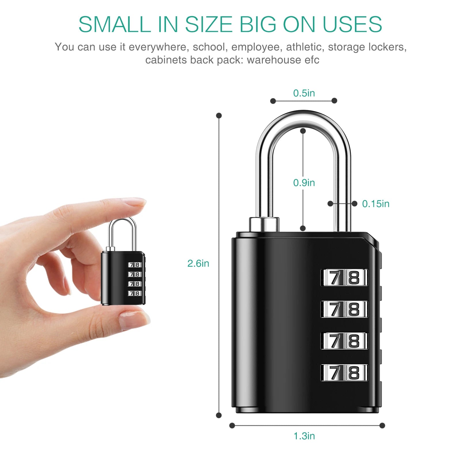 ORIA 2-Pack 4-Digit Waterproof Combination Padlocks for Outdoor Gym Trunk Security Black