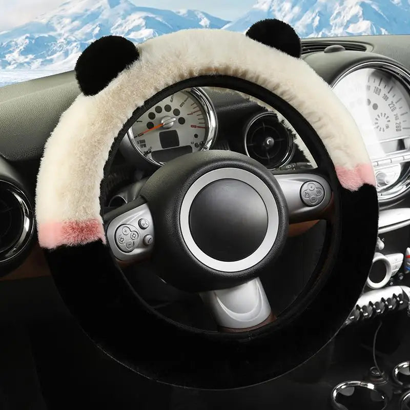 CowLost | winter-warm-plush-car-steering-wheel-cover-with-cute-panda-ears |15