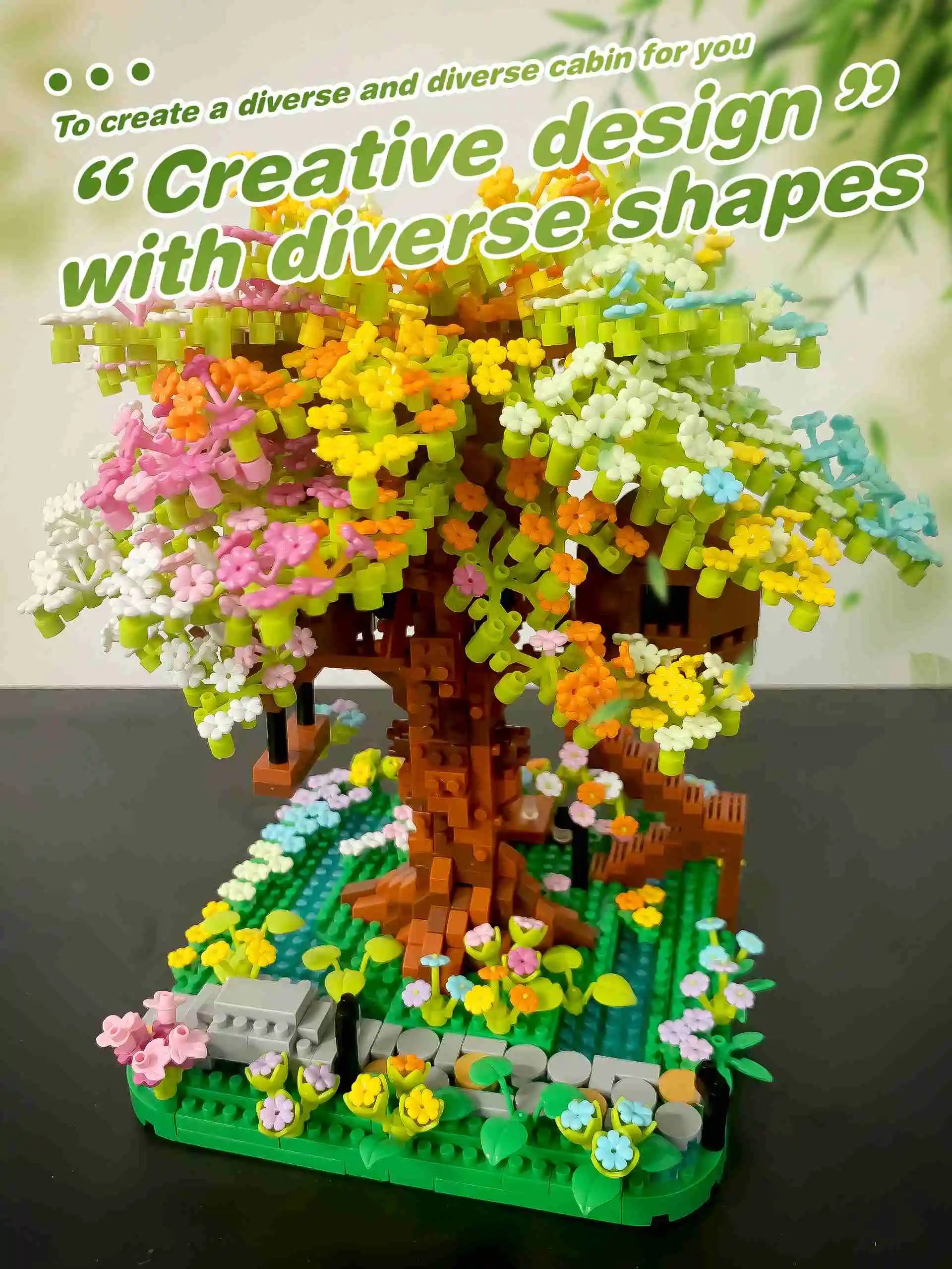 CowLost | product_id-pink-cherry-blossom-rainbow-treehouse-building-block-toy-for-parent-child-assembly |12