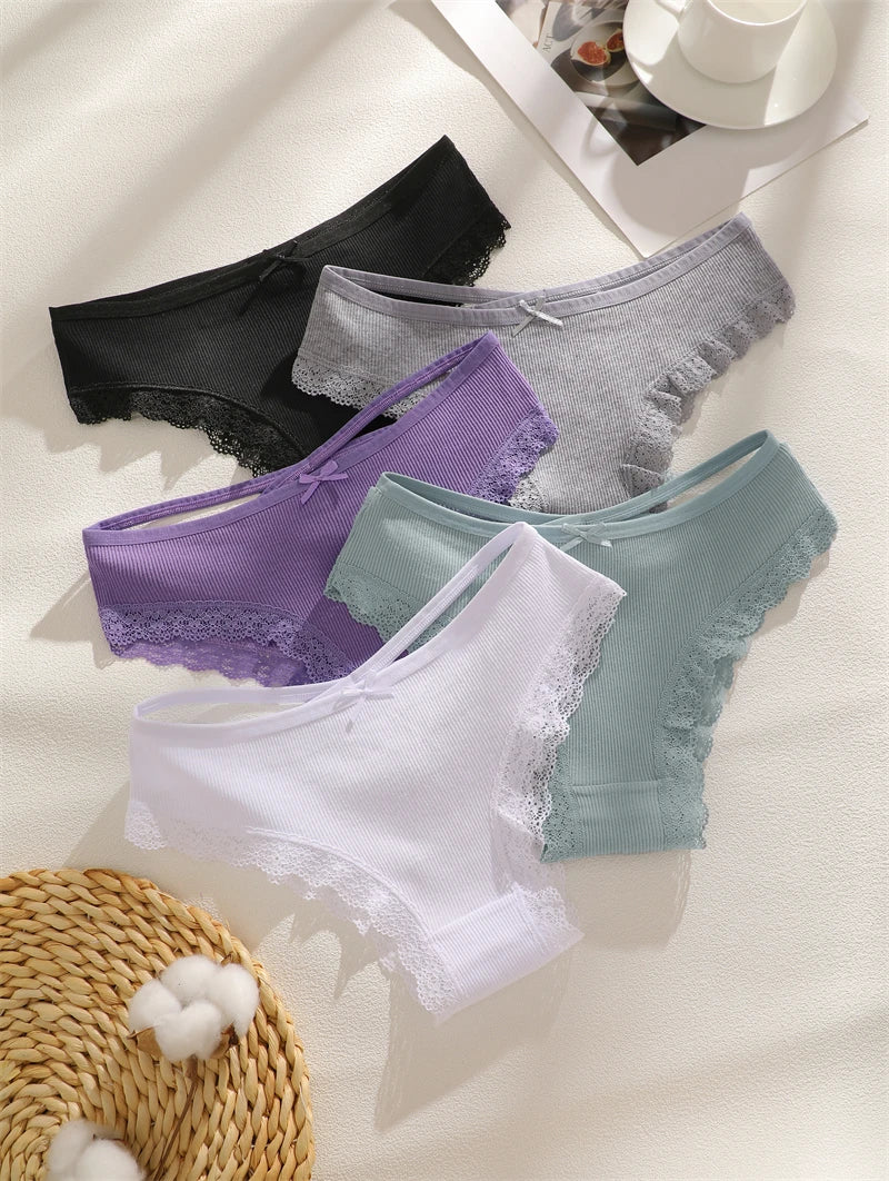 CowLost | activewear-pants-finetoo-4pcs-women-s-cotton-striped-lace-briefs |9