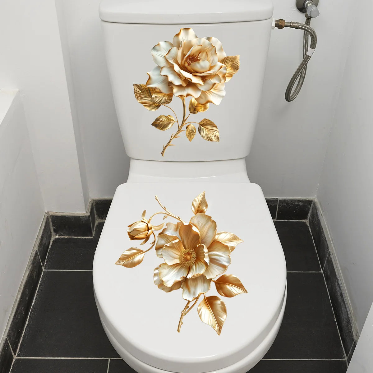 CowLost | beautiful-golden-flower-toilet-sticker-bathroom-toilet-cover-decorative |10